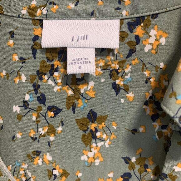 J Jill Womens Green Floral Long Sleeve Button Up Shirt Dress S Cottagecore Boho - Picture 5 of 8